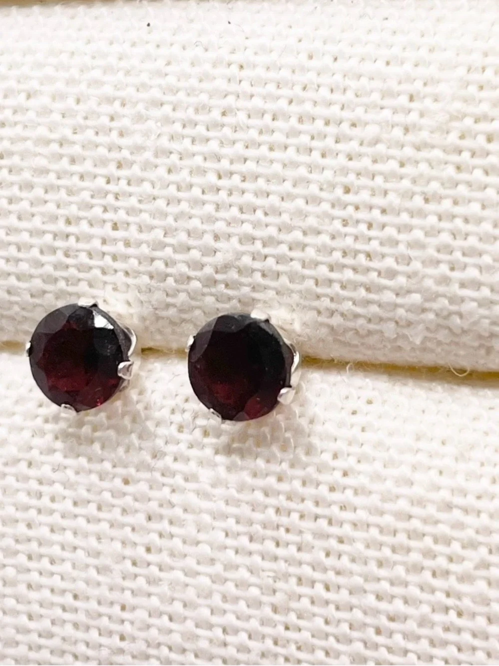 Deep Garnet Round Sterling Silver Stud Earrings